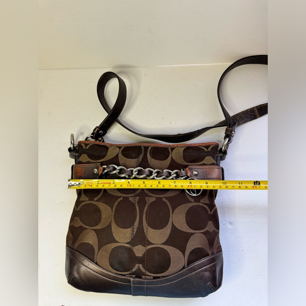 Coach Brown/Bronze Signature Monogram Chain Accent Purse Crossbody Handbag - Picture 6 of 12